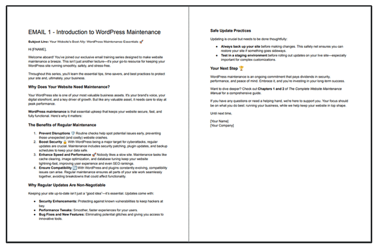 WordPress Maintenance Client Training Emails