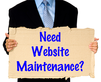 Image of a man in a suit advertising for website maintenance services on a piece of cardboard.